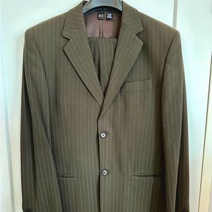 Vintage ‘90s ZARA chocolate brown pinstripe men’s suit, size 38 jacket, 31 pants